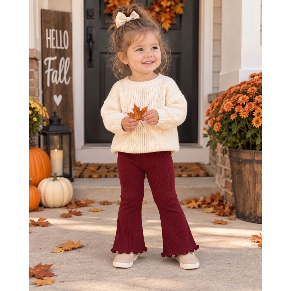Old Navy Toddler Girls Ribbed Flare Leggings 18-24M NWT Burgundy Ruffle Hem